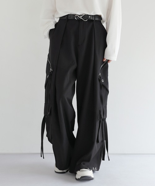 LILL（リル） カーゴパンツ ハイウエストドレープワイド袴アイレット