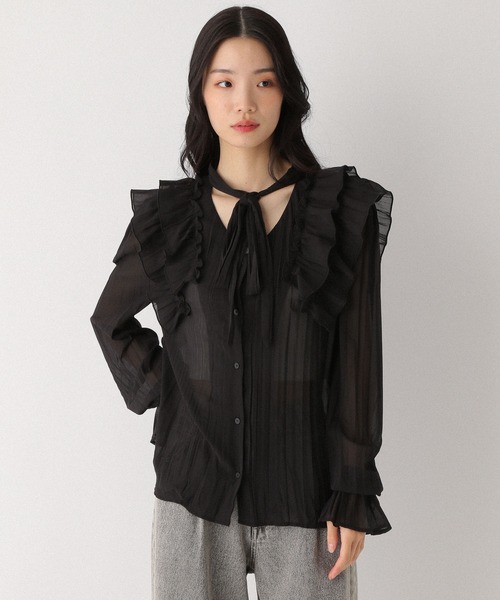 Heather（ヘザー） ブラウス シャツ タイ付きプリーツフリルブラウス