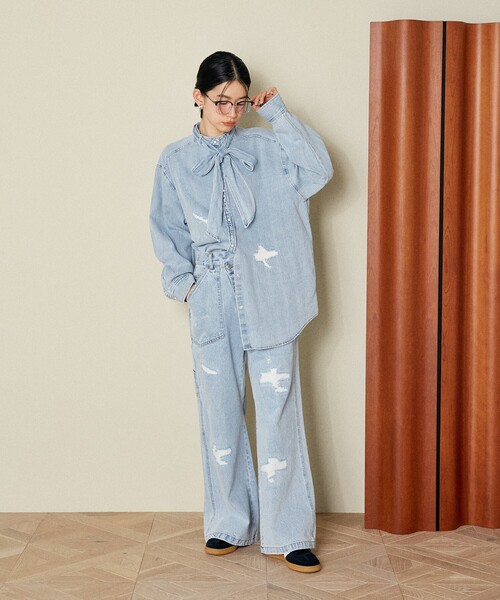 ブラウス シャツ デニムボウタイブラウス レディース FREAK'S STORE ブラウス シャツ デニムボウタイブラウス