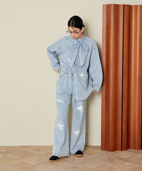 ブラウス シャツ ボウタイ付きデニムシャツ レディース crie conforto ブラウス シャツ ボウタイデニムシャツ