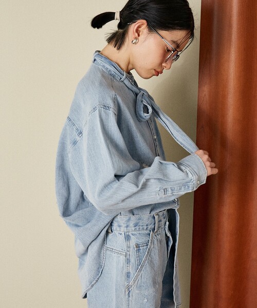 FREAK'S STORE ブラウス シャツ デニムボウタイブラウス