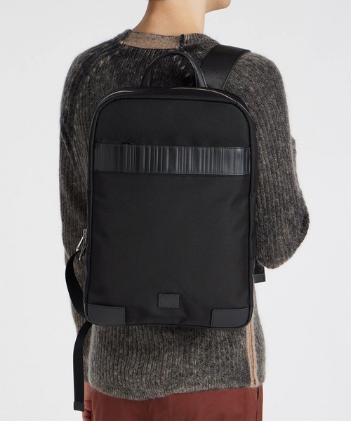 美品✨ポールスミス　インレイドストライプハンドル リュック　レザー　黒　A4◯ Paul Smith（ポールスミス）の「インレイドストライプハンドル