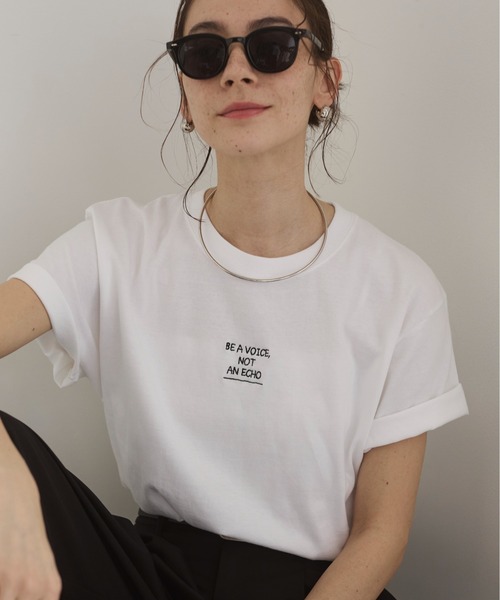tシャツ 刺繍ロゴ　半袖TEE レディース ANGIE tシャツ フロント ワンポイント 刺繍 ロゴ Tシャツ（半袖