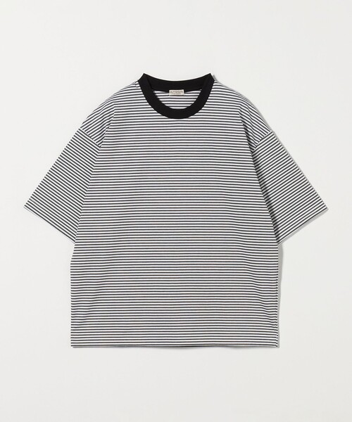  ★半袖 クルーネック ボーダー ロゴ Tシャツ★白 メッシュ 裏ボーダー クルーネック半袖Tシャツ[品番
