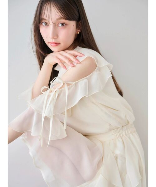 ブラウス シャツ シアーフルイドフリルブラウス レディース dazzlin ブラウス シャツ シアーフルイドフリルブラウス