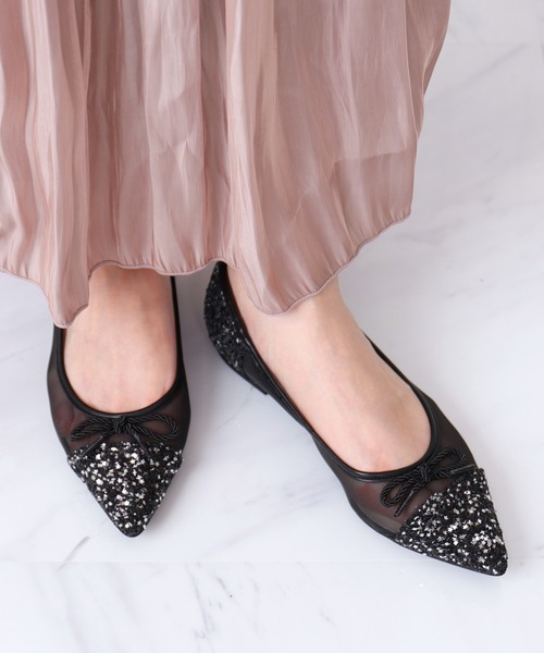 ☆かおり☆様 DIANA グリッターリボンフラットシューズ 23cm 黒 美品⭐︎DIANA ダイアナ クラシカルフラットシューズ グリッター