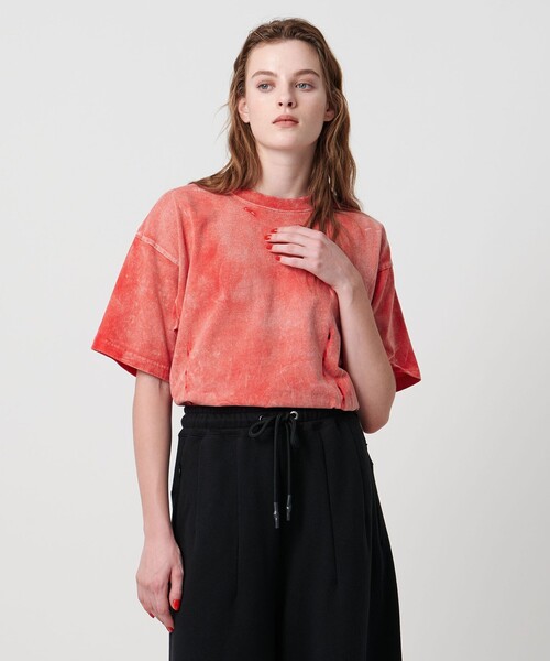 tシャツ 「ASTRAET」コットン アシッド/ダメージ クルーネックTシャツ レディース