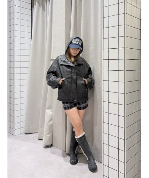 LAGUA GEM STAND NECK FAUX LEATHER ブルゾン LAGUA GEM | STAND NECK FAUX LEATHER ブルゾン (ブルゾン ) |SHEL