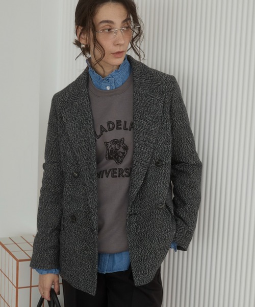 ymm様グレー38ジャケット翌日発送 ANGIE ジャケット テーラードジャケット 「S/Mサイズ展開」ツイード