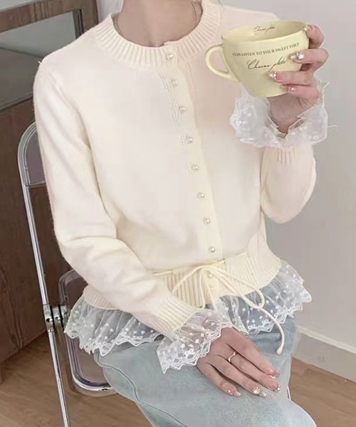 Lace Ladies(レースレディース) カーディガン パール ボタン 配 Lace Ladies(レースレディース) カーディガン パール ボタン 配