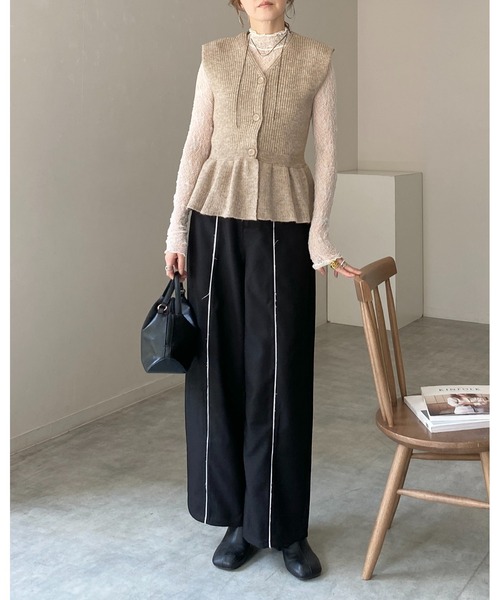 She's Closet tシャツ 長袖ハイネック透かし編みストレッチレース
