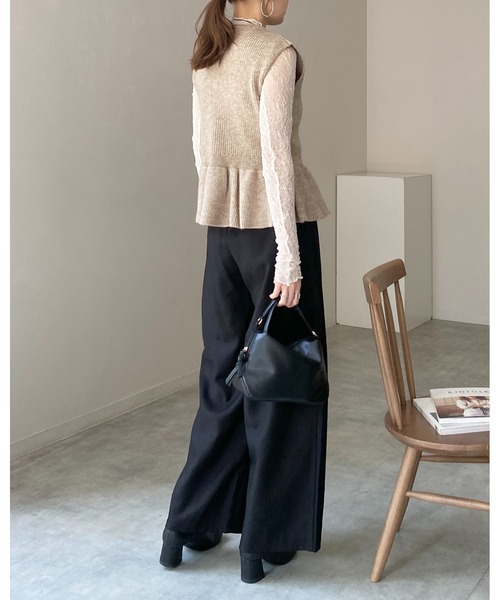 She's Closet tシャツ 長袖ハイネック透かし編みストレッチレース