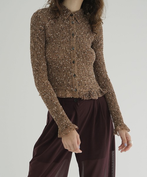 シャツ/ブラウス(長袖/七分) MIX MESH GATHER SHIRT  CLANE CLANE（クラネ） ブラウス シャツ MIX MESH GATHER SHIRT レディース