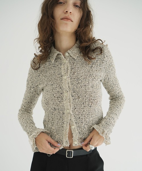 ブラウス シャツ MIX MESH GATHER SHIRT レディースの画像