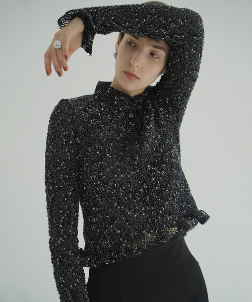 ブラウス シャツ MIX MESH GATHER SHIRT レディースの画像
