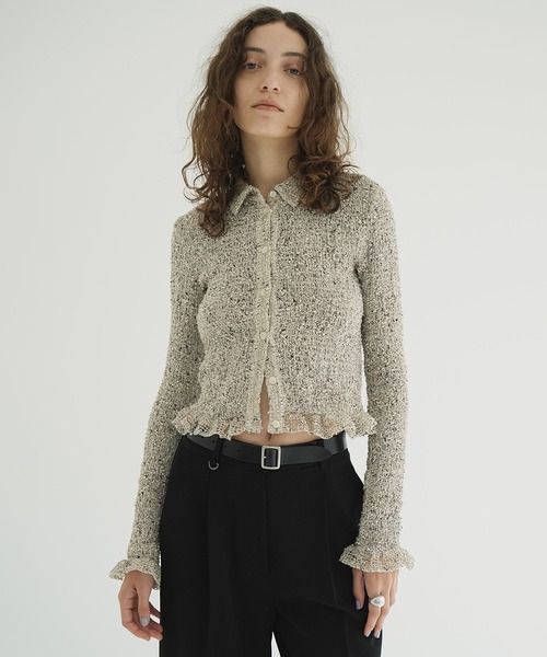 シャツ+ブラウス(長袖+七分) MIX MESH GATHER SHIRT CLANE（クラネ） ブラウス シャツ MIX MESH GATHER SHIRT レディース