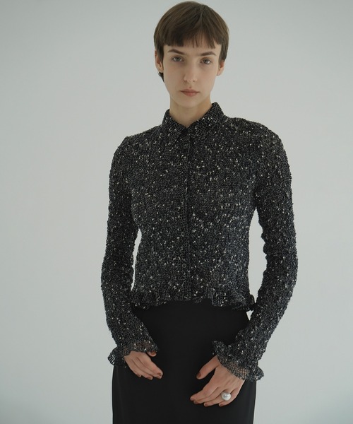 シャツ+ブラウス(長袖+七分) MIX MESH GATHER SHIRT CLANE（クラネ） ブラウス シャツ MIX MESH GATHER SHIRT レディース