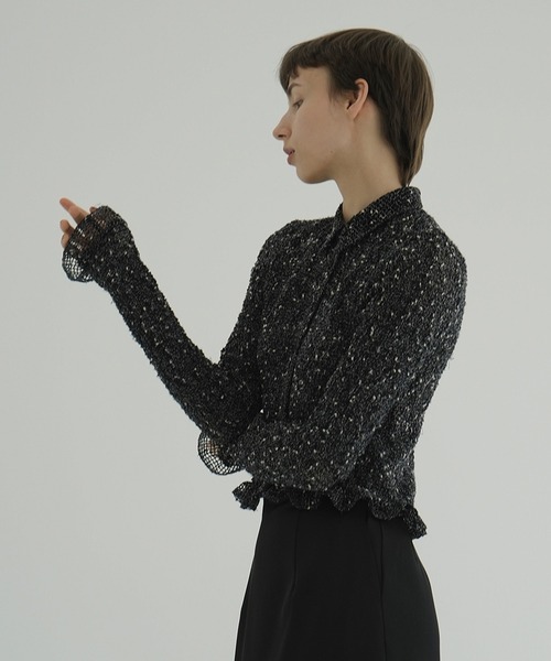ブラウス シャツ MIX MESH GATHER SHIRT レディースの画像