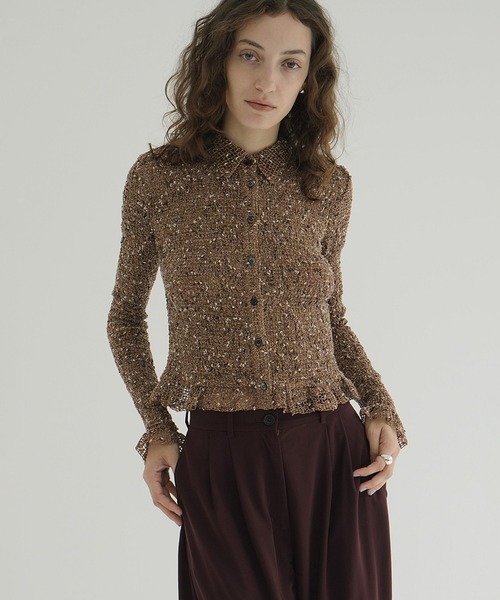 ブラウス シャツ MIX MESH GATHER SHIRT レディースの画像