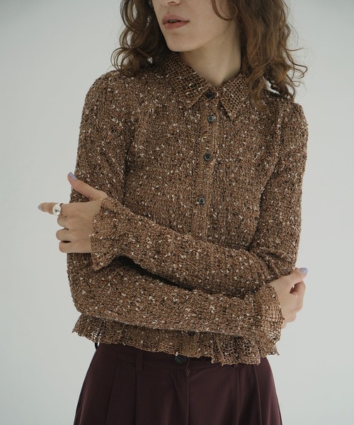 シャツ/ブラウス(長袖/七分) MIX MESH GATHER SHIRT  CLANE CLANE（クラネ） ブラウス シャツ MIX MESH GATHER SHIRT レディース