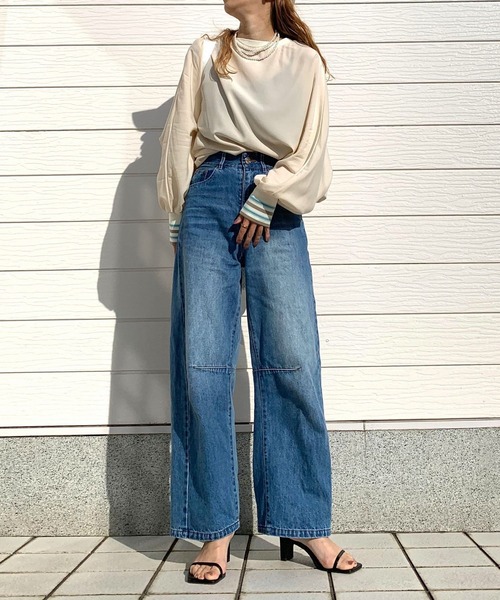 「Q」 ドルマンスリーブブラウス MEDIUM オリーブ レディース_画像4