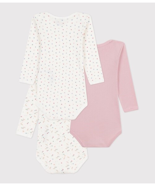 PETIT BATEAU（プチバトー） ベビー服 ロンパース 長袖ボディ3枚組 