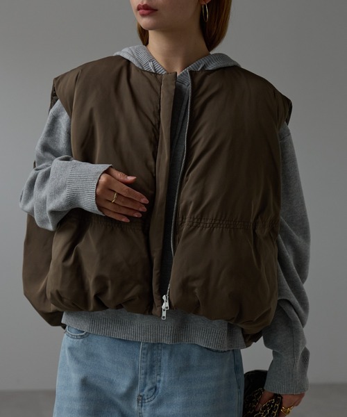 r. ダウンベスト ベスト ファイバーダウン ショートベスト レディース