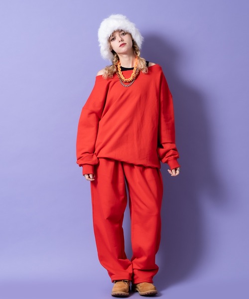 トレーナー スウェット a.p.o.v. オフショルダーダメージスウェット 