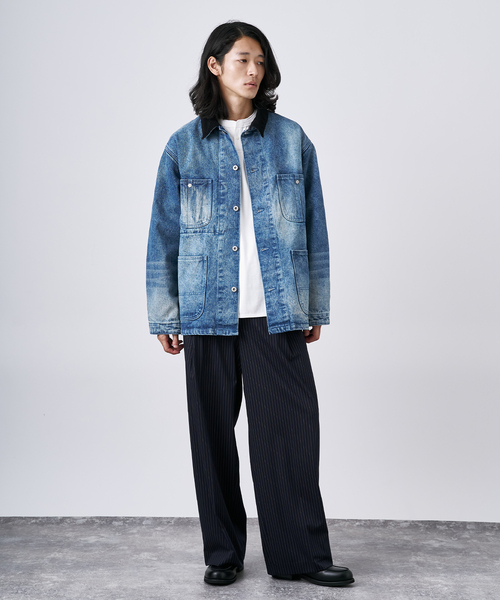 B.C STOCK（ベーセーストック） カバーオール 14oz フェード加工デニム