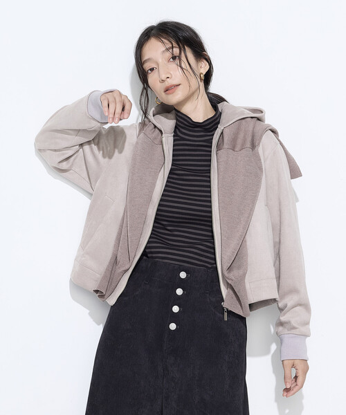 コムサワードローブ（COMME CA Wardrobe）/ダンボールスエード調 パーカブルゾン COMME CA Wardrobe ブルゾン アウター ダンボールスエード調 パーカ