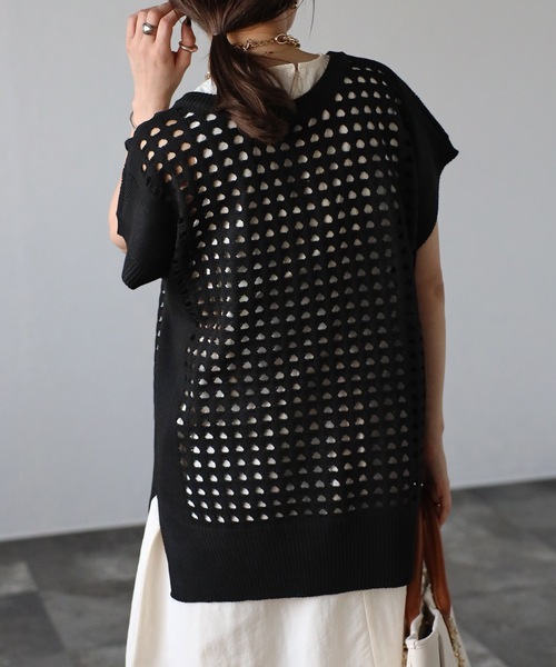 「ap retro」 半袖ニット FREE ブラック レディース_画像9