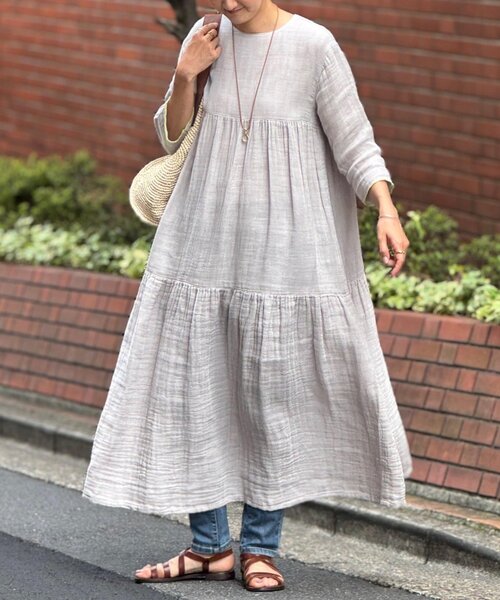 グレー 七分袖 ワンピース フリーサイズ グレー 七分袖 ワンピース フリーサイズ 大きい胸専用】着やせを叶える