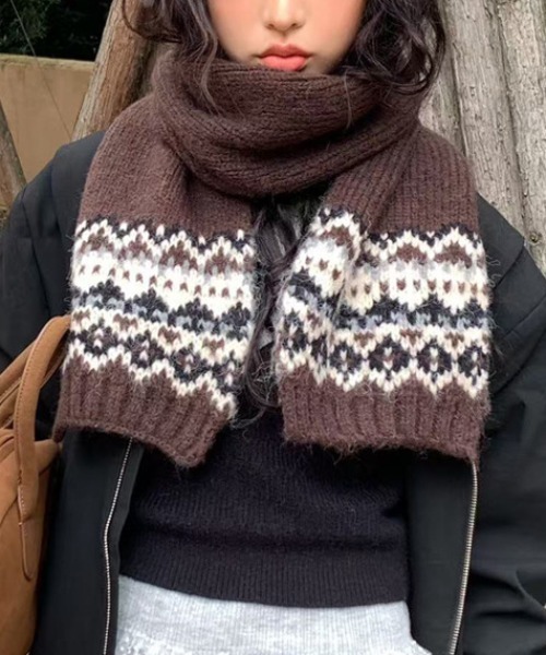 マフラー ストール フェアアイル柄ニットマフラー レディース