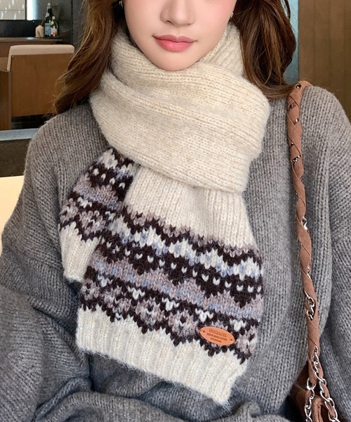マフラー ストール フェアアイル柄ニットマフラー レディース