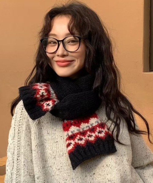 マフラー ストール フェアアイル柄ニットマフラー レディース
