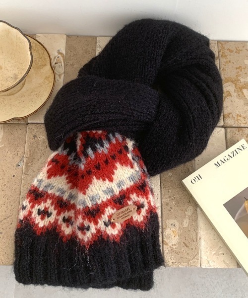 マフラー ストール フェアアイル柄ニットマフラー レディース