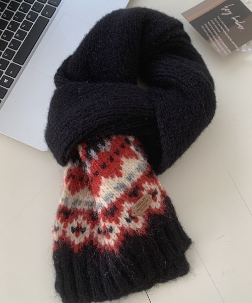 マフラー ストール フェアアイル柄ニットマフラー レディース