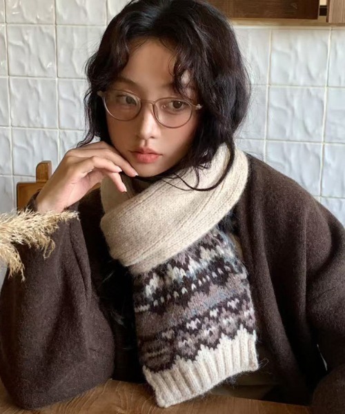 マフラー ストール フェアアイル柄ニットマフラー レディース