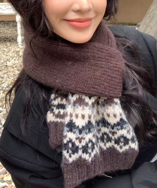 マフラー ストール フェアアイル柄ニットマフラー レディース