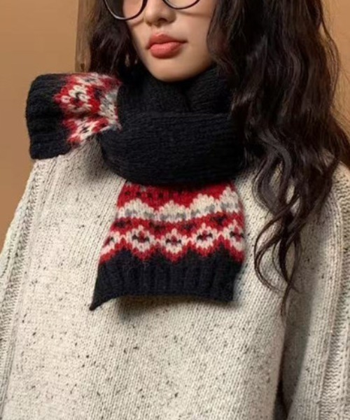 マフラー ストール フェアアイル柄ニットマフラー レディース