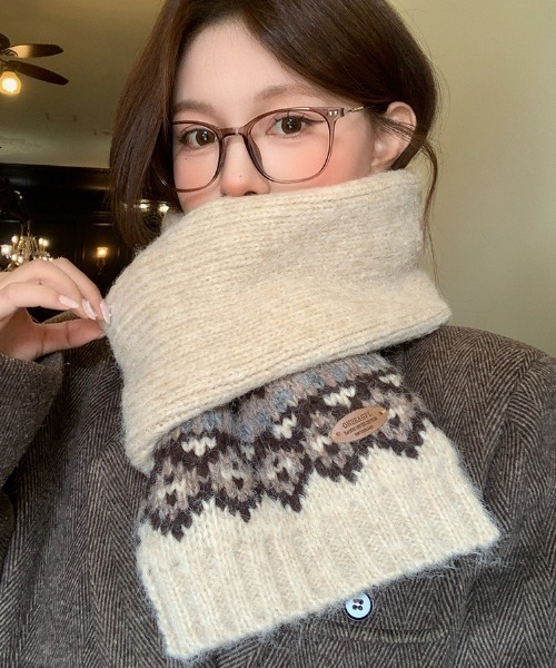 マフラー ストール フェアアイル柄ニットマフラー レディース