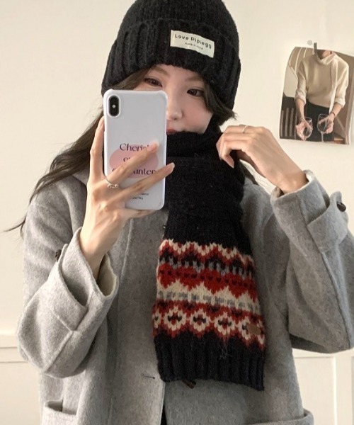 マフラー ストール フェアアイル柄ニットマフラー レディース