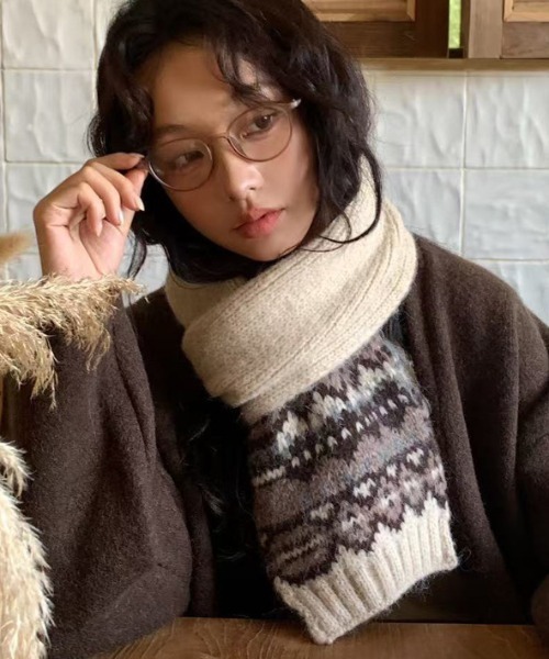 マフラー ストール フェアアイル柄ニットマフラー レディース