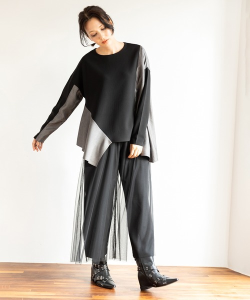 OSMOSIS（オズモーシス） tシャツ アシンメトリー切替フレアープル