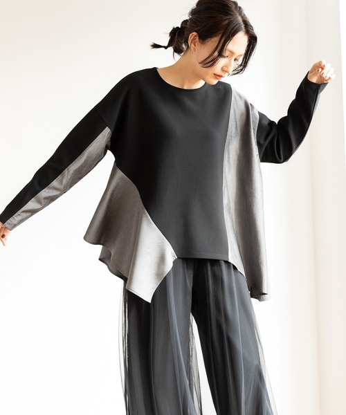 OSMOSIS（オズモーシス） tシャツ アシンメトリー切替フレアープル