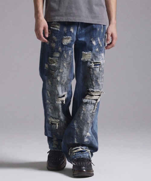 GRANCY ジーンズ 「GRANCY」High Damage Straight Denim Pants / ハイ
