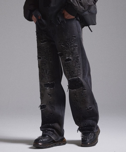 GRANCY ダメージデニム　ブラック M GRANCY ジーンズ 「GRANCY」High Damage Straight Denim Pants / ハイ