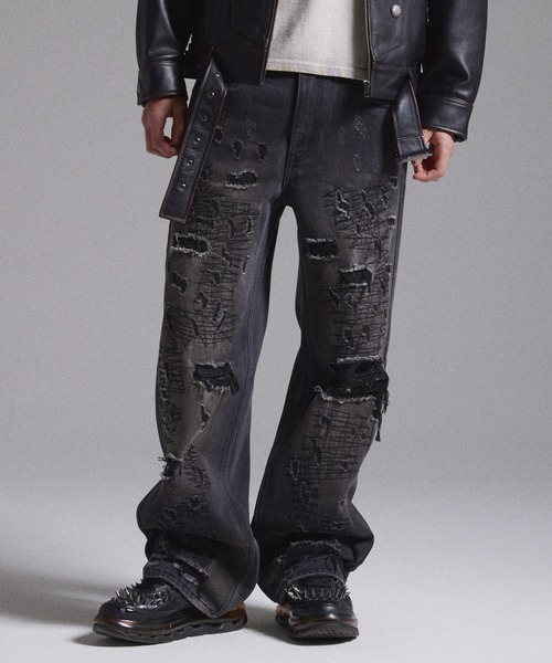 　GRANCY 　デニム　ブラックパンツ GRANCY ジーンズ 「GRANCY」High Damage Straight Denim Pants / ハイ