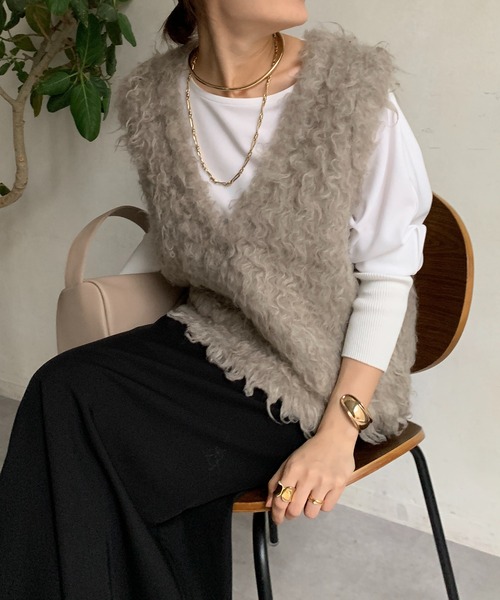 DouDou（ドゥドゥ） ニットベスト FREE ベージュ レディース