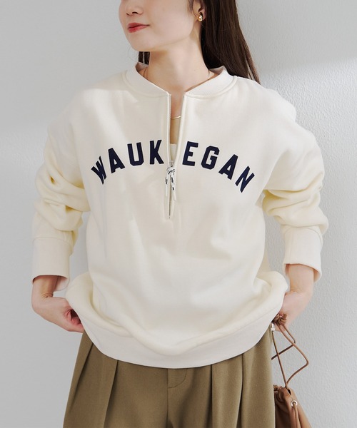 pual ce cin トレーナー スウェット フロッキープリントハーフジップ裏